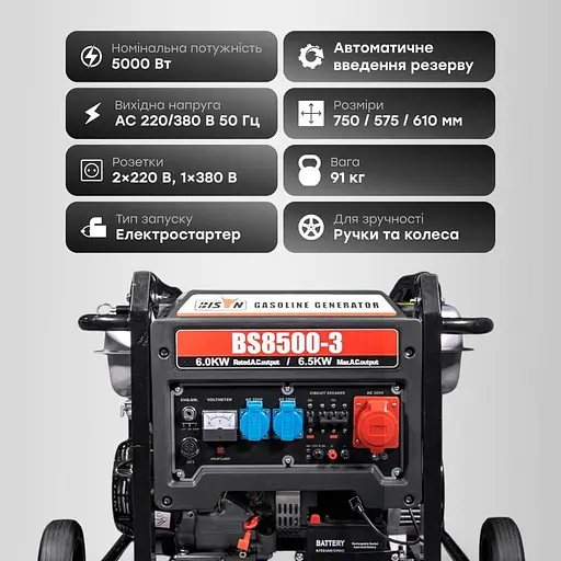 Генератор Синхронний Bison 6 кВт BS8500-3 / 6000 Вт / Бензин (41-00408) - фото 11
