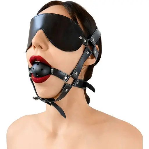Кляп-маска Art of Sex - Deymon, Еко шкіра, колір Чорний - фото 3