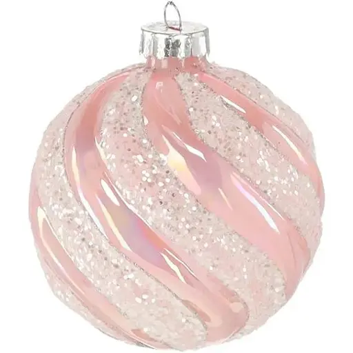 Елочный шарик Chomik стеклянный рельефный 8 см блестки широкие розовый (BOZ4761)