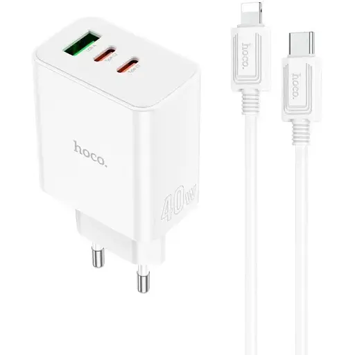 Зарядный комплект Hoco C126a Pure power three-port 40 W с кабелем USB-C USB-C - фото 1