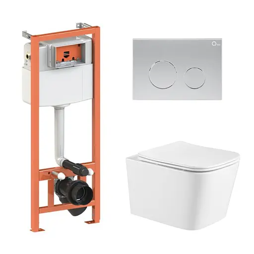 Подвесной унитаз Qtap Crow Ultra Quiet + инсталляция Qtap Nest 4 в 1 (круглая клавиша Satin), Белый - фото 1