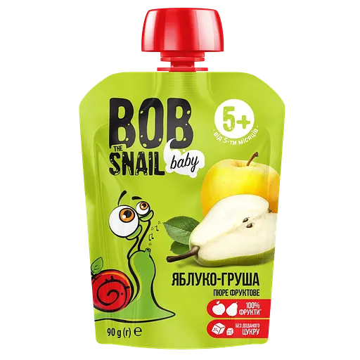 Набор фруктового пюре Bob Snail: Яблоко-Груша + Яблоко-Малина + Яблоко-банан 540 г (6 шт. х 90 г) - фото 2