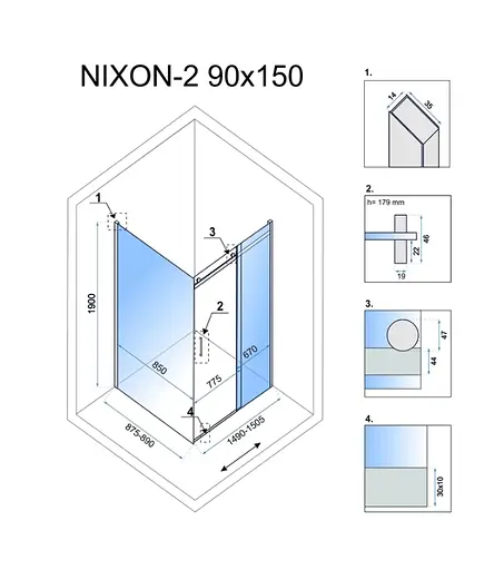Душевая кабина Rea Nixon 90x150 L chrome REA-K5011 + REA-K5008, Левая, прозрачный, хром - фото 2
