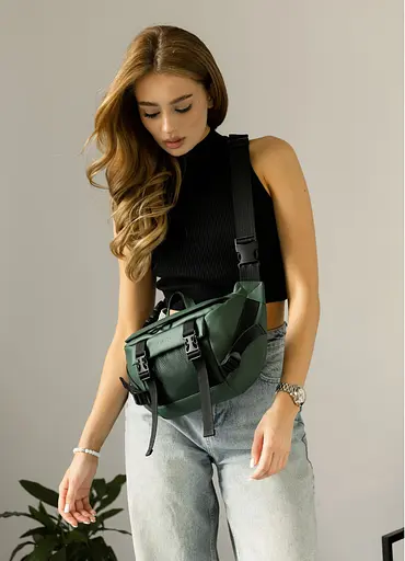 Большая женская поясная сумка бананка Sambag DynamicDart зеленая 38×21×7 см (80411007) - фото 1