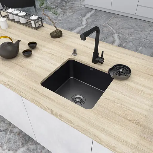 Чорна мийка для кухні з нержавійки 45 см в стільницю Nett NB-4643 - фото 5