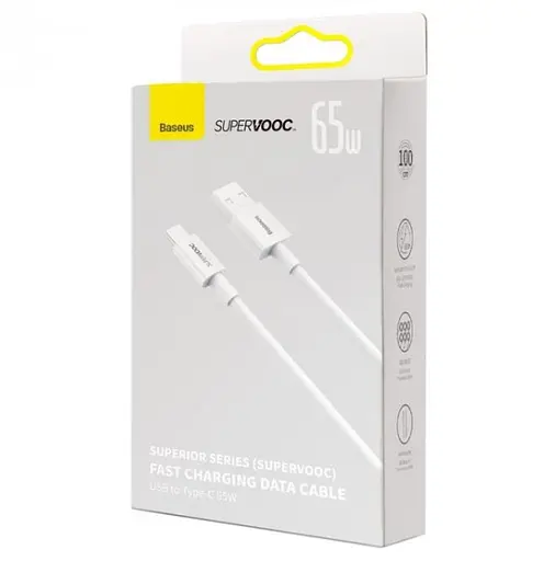 Кабель Baseus Superior Series SUPERVOOC Fast Charging Data Cable USB to Type-C 65W 1 м Білий - фото 2