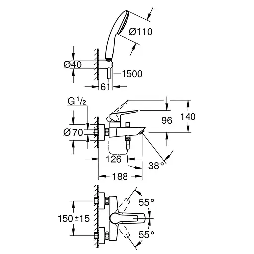 Набор смесителей для ванной Grohe Eurosmart UA123302S0, Хром - фото 3