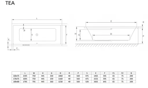 Ванна акрилова Radaway Tea 160x75 + ніжки WA1-51-160x075 - фото 2