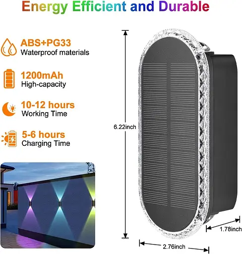 Ellasay Уличный светильник, 4 упаковки для забора, солнечные светильники, 8 цветовых режимов WRGB, вверх и вниз, водонепроницаемые - фото 3