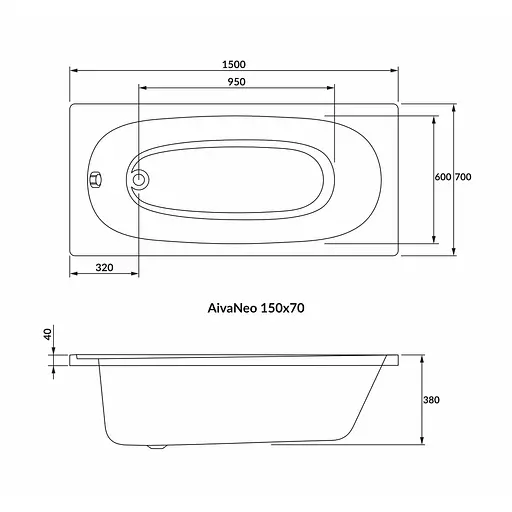 Ванна акриловая Volle Ava Neo 150x70 1229.001570 Белый - фото 2