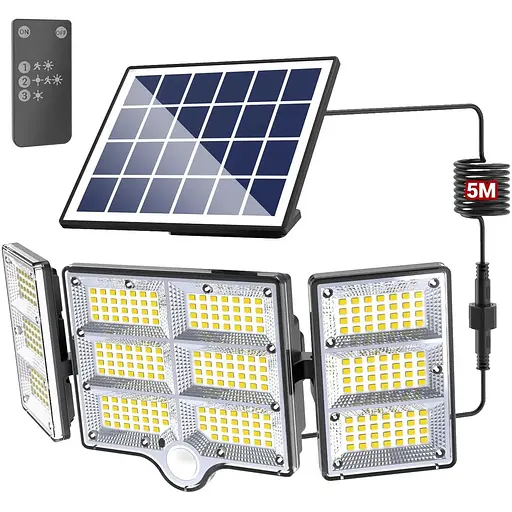 Сонячні ліхтарі Зовнішні 334LED Захисні ліхтарі з дистанційним керуванням 3 голови руху