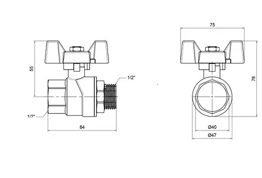 Кран шаровой Thermo Alliance Forte 1/2" ВН прямой, PN40, бабочка SF607W15 - фото 4