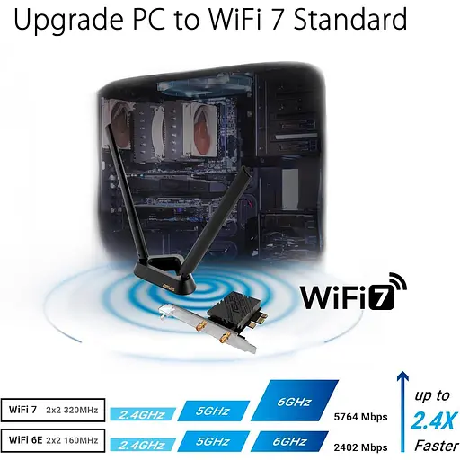 WiFi-адаптер ASUS WiFi PCE-BE92BT BE9400, PCI-Express x1, BT5.4 (90IG08U0-MO0B00) - фото 6