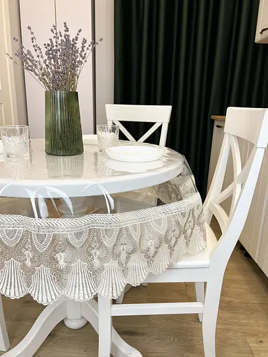 Силиконовая скатерть с бело-кофейным кружевом Ришелье 15см 260х170 см - фото 7