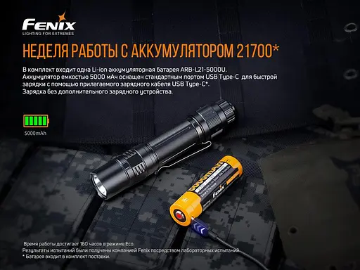 Ручний ліхтарик Fenix PD36TAC 3000лм 21700 (Чорний) - фото 6