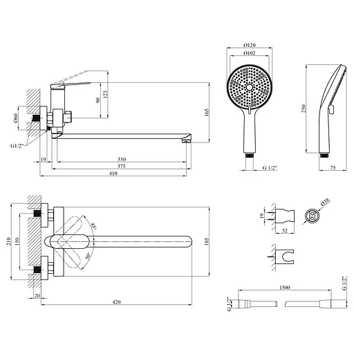 Змішувач для ванни Kroner Element 211414-0101 (CV035956) - фото 8
