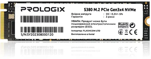 SSD накопичувач 256GB Prologix S380 M.2 2280 PCIe 3.0 x4 NVMe TLC (PRO256GS380) - фото 1