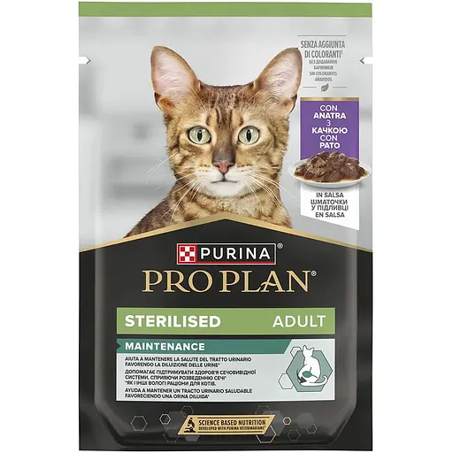 Влажный корм для кошек после стерилизации Purina Pro Plan Sterilised кусочки в соусе с уткой 85 г - фото 1