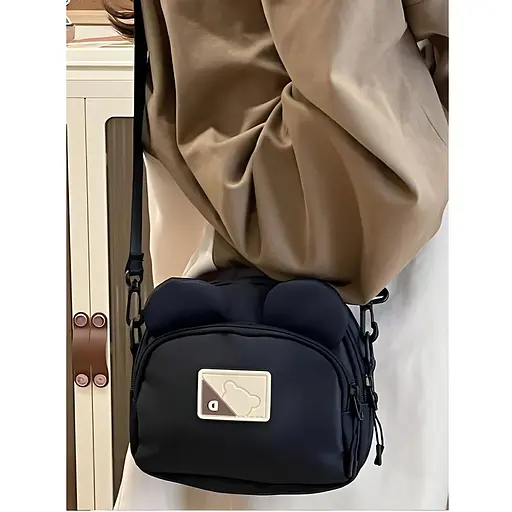 Детская сумка кросс-боди с ушками в корейском стиле 19х16х7 см черная (25-571) - фото 2