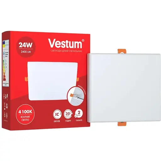 Квадратний світлодіодний світильник Vestum врізний без рамки 24W 4100K 1-VS-5607