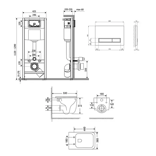 Подвесной унитаз Qtap Gemini Ultra Quiet + инсталляция Qtap Nest 4 в 1 (линейная клавиша White), Белый - фото 2