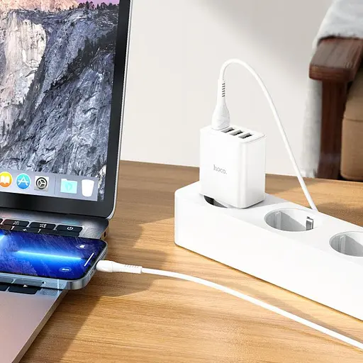 Зарядний пристрій Hoco C102A 4 порти USB виходу з кабелем Lightning - фото 4