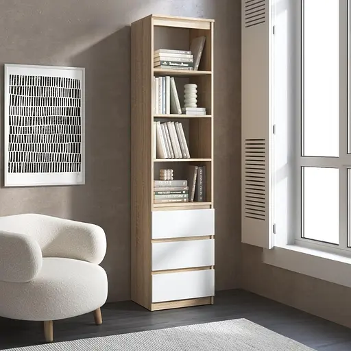 Пенал для книг Vays R-25, с открытыми полками и ящиками, без ручек, ЛДСП, 50×40×211 см - для гостиной, спальни - фото 4