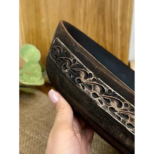 Блюдо під холодець керамічне (глиняне) різьблене Ангоб - фото 7