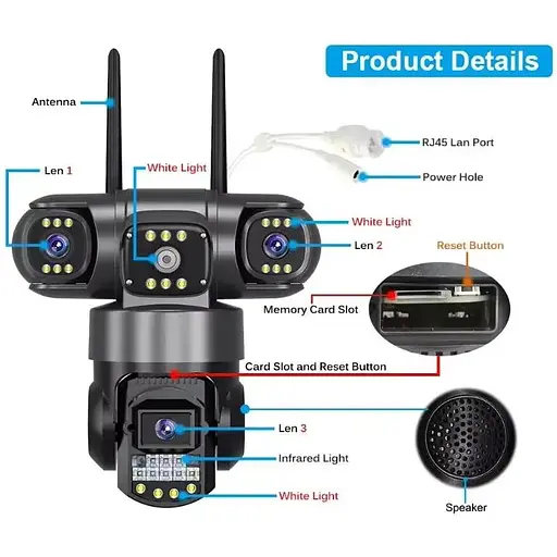 IP-камера видеонаблюдения Kamille EVKVO SC28 V380 Pro 3 Линзы 16MP Уличная поворотная Wi-Fi - фото 4