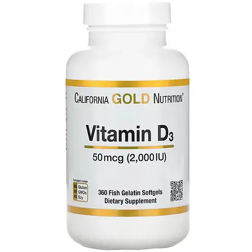 Витамины и минералы California Gold Nutrition Vitamin D3 50 mcg, 360 рыбных капсул - фото 1