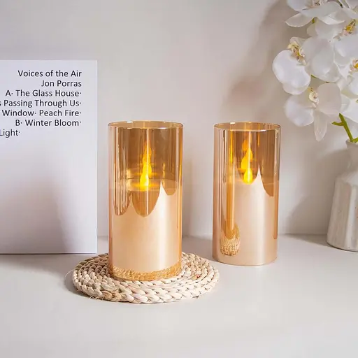 Светодиодные свечи Vtobay Gold Glass 10x20 см, без пламени, мерцающие, работающие от батареек, из настоящего воска - фото 3