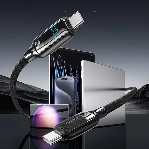 Дата кабель Usams US-SJ742 Digital Display HX Ser. Type-C to Type-C 100W (1.2m) Tarnish - фото 4