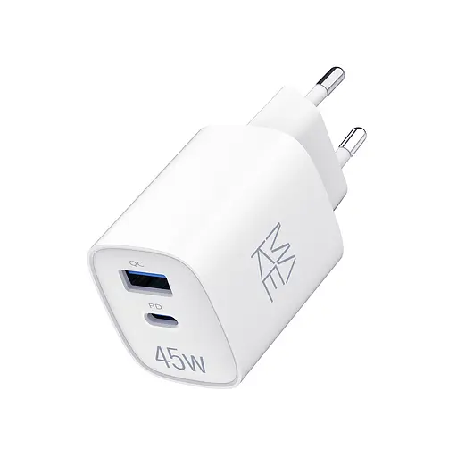 Зарядное устройство сетевое MAKE 45W GaN3 Mini Type-C PD + USB QC4.0 White