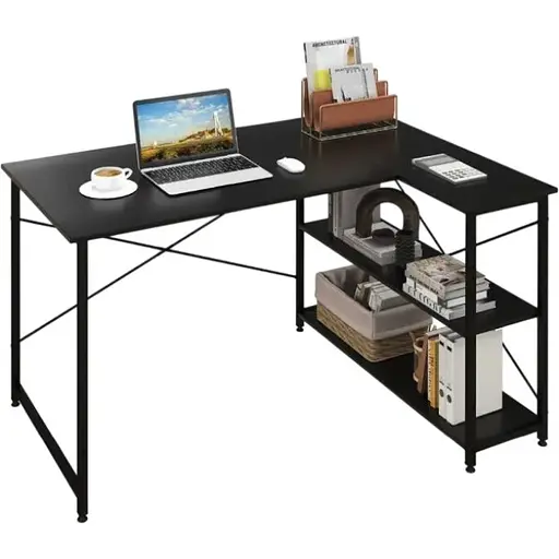 Компьютерный стол Costway Adler L-образный с полками в стиле Loft черный