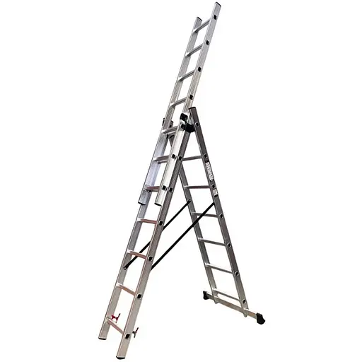 Драбина алюмінієва трисекційна GTM KME307 3x7 сходинок 1.9-4.07м (KME307) (39944) - фото 1