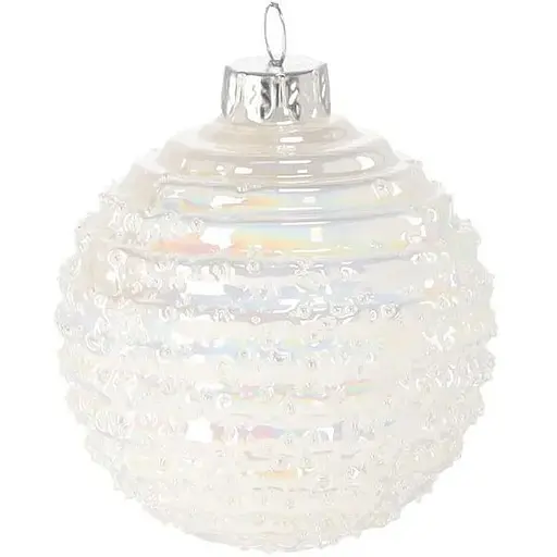 Елочное украшение Chomik стеклянное с горизонтальным рельефом белый перламутр 8 см (BOZ4471)