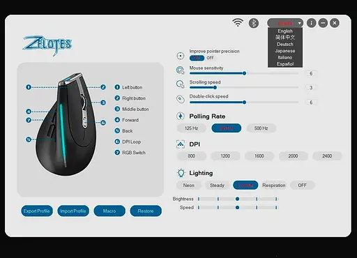 Компьютерная мышь Zelotes F-36 беспроводная вертикальная с аккумулятором 2,4G+Bluetooth Black - фото 9