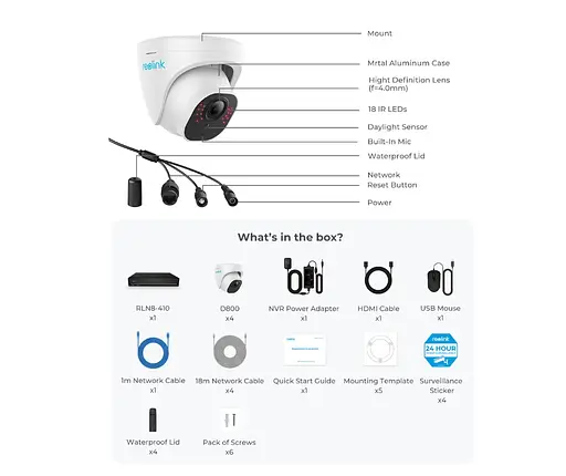 Комплект видеонаблюдения с 4 уличными/купольными 8МП POE камеры Reolink RLK8-800D4-A-V2 (4 уличных POE камеры POE видеорегистратор с HDD 2TB) - фото 2