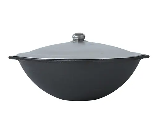 Чугунная сковорода Brizoll WOK с алюминиевой крышкой 8 л и чехлом - фото 6