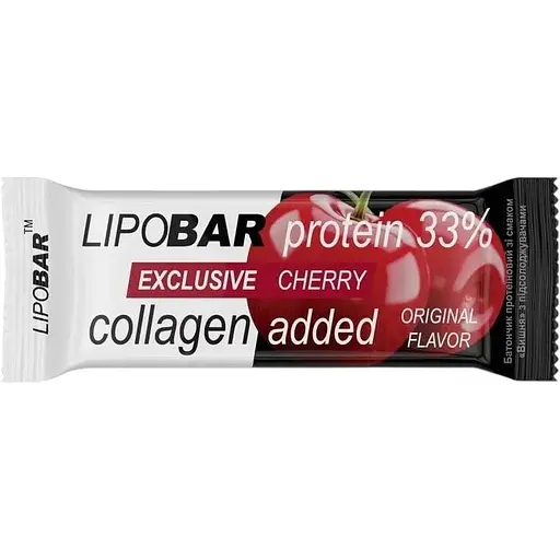 Батончик LipoBar Exclusive Protein Bar, 50 грам збагачений біоактивним колагеном Peptan - Вишня