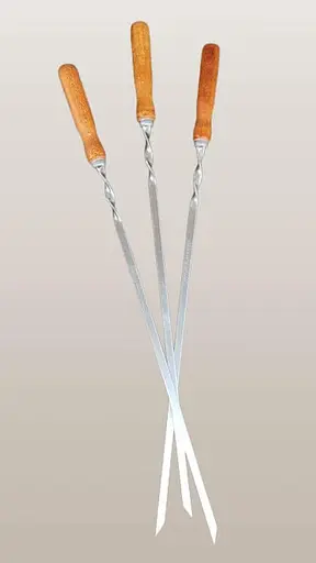 Универсальный шампура с деревянными лакированными ручками 6 шт. из нержавеющей стали. - фото 1