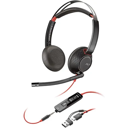 Гарнітура Poly комп'ютерна стерео On-ear Blackwire 5220 USB-A USB-C 3.5 мм односпрямована noise canceling чорна - фото 1