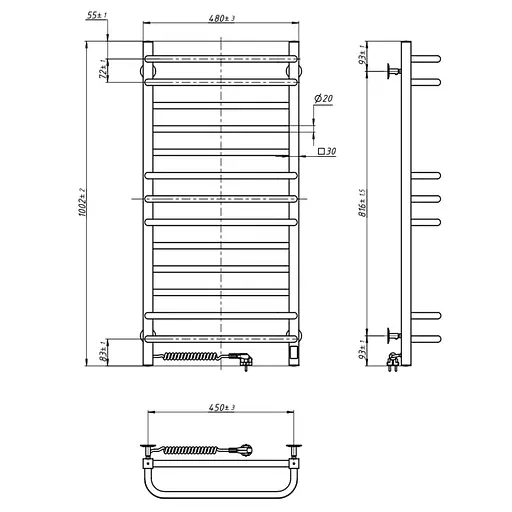 Электрический полотенцесушитель Navin Грандис 480x1000 Sensor левостороннее с таймером 12-028053-3680, Хром, Левое, Электронный - фото 5