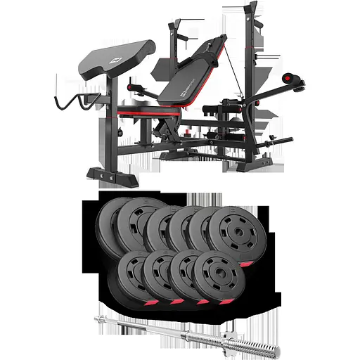Набор Hop-Sport Premium 59кг со скамьей HS-1075 Pro и штангой