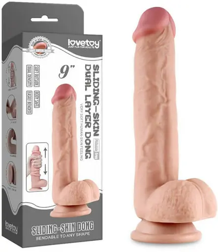 Фалоімітатор Lovetoy Sliding-Skin Dual Layer Dong 9 24 см тілесний - фото 8