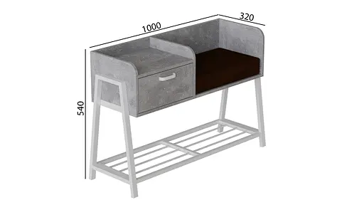 Банкетка з тумбочкою Ferrum-decor Бланка 540x1000x320 метал Білий ДСП Бетон 16 мм (FRD-103037) - фото 2