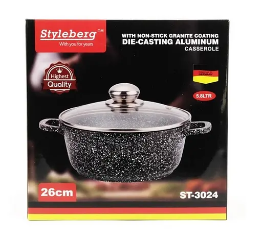 Кастрюля Styleberg с гранитным антипригарным покрытием 5.8л 26см ST-3024 Черная - фото 9