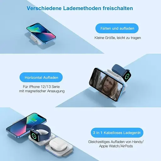 Складаний бездротовий зарядний пристрій ZUMSEY 3 в 1 для Apple - фото 3