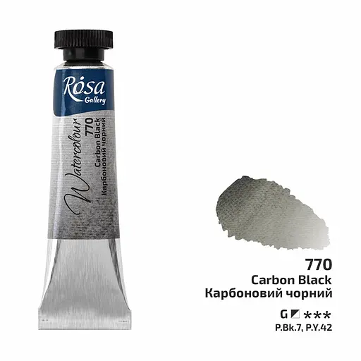 Фарба акварельна Карбоновий чорний (770) туба 10 мл Rosa Gallery - фото 1