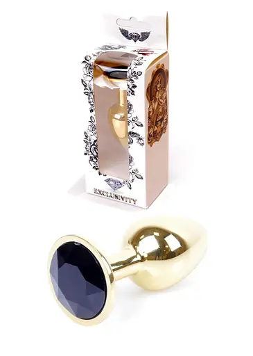 Металева анальна пробка з кристалом Boss Jewellery Gold Plug 7 см (чорний)